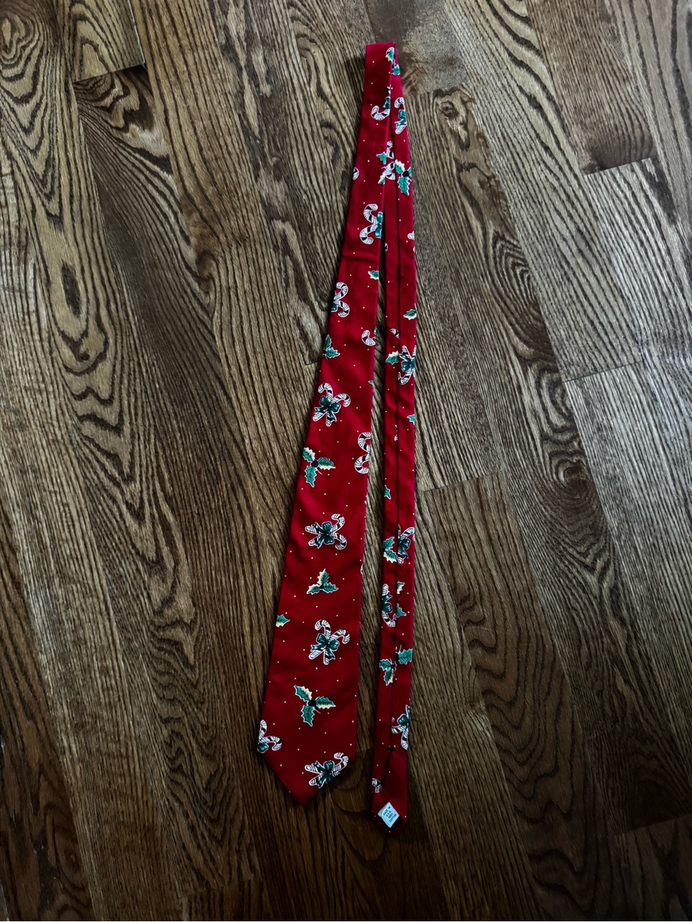 Vintage Stuart Ashley Christmas Necktie 100% Cotton Made in USA Candy Cane Holly